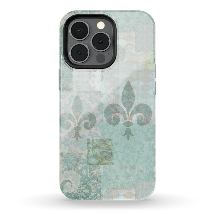 iPhone 13 pro StrongFit Vintage Patchwork Soft Teal by Andrea Haase