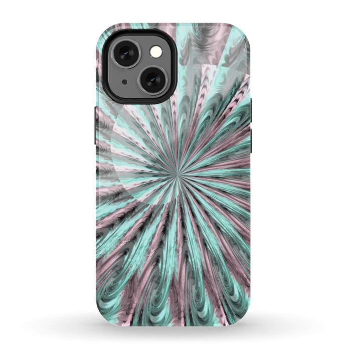 iPhone 13 mini StrongFit Fractal Spiral Rosegold And Teal by Andrea Haase