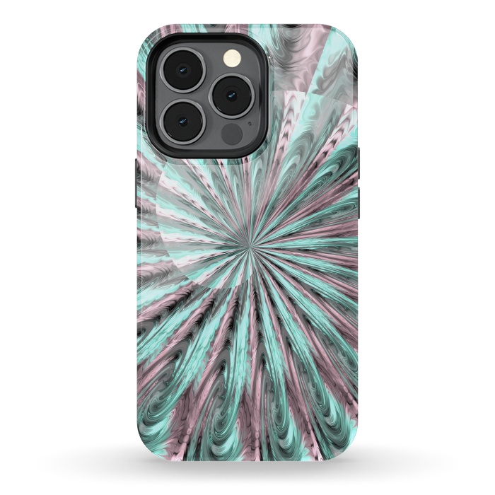 iPhone 13 pro StrongFit Fractal Spiral Rosegold And Teal by Andrea Haase