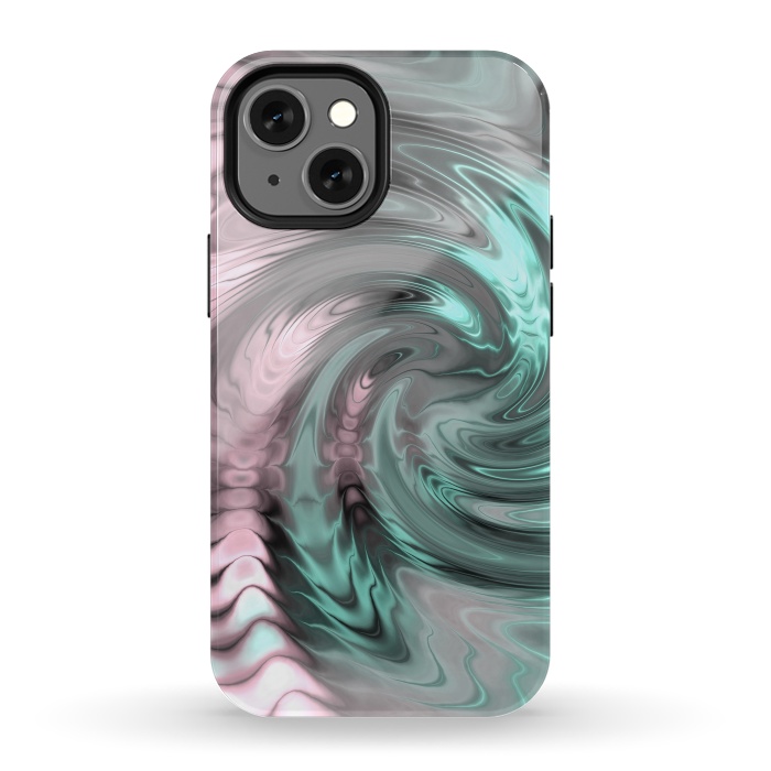 iPhone 13 mini StrongFit Abstract Fractal Swirl Rose Gold And Teal 2 by Andrea Haase