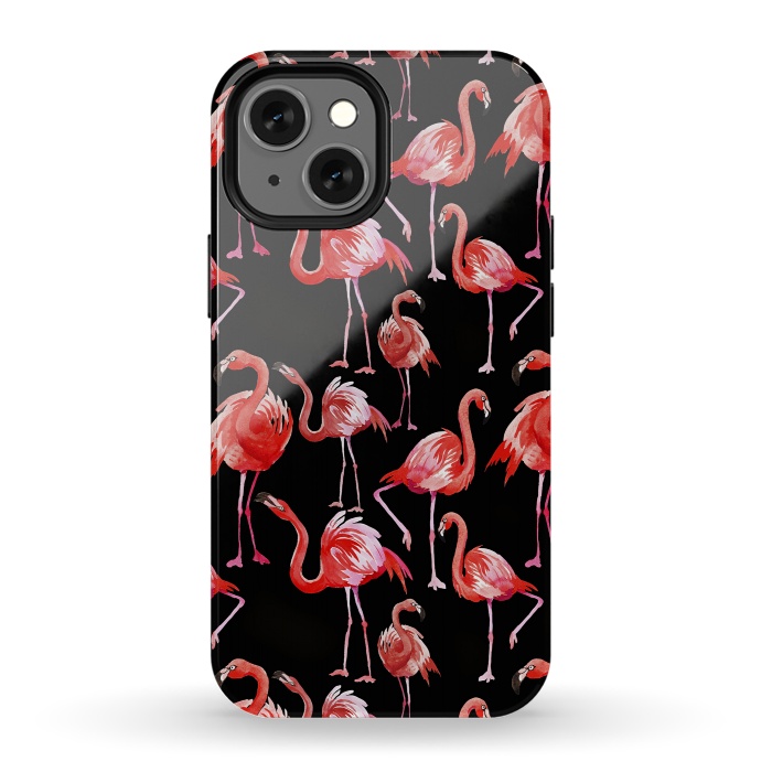 iPhone 13 mini StrongFit Flamingos on Black by  Utart