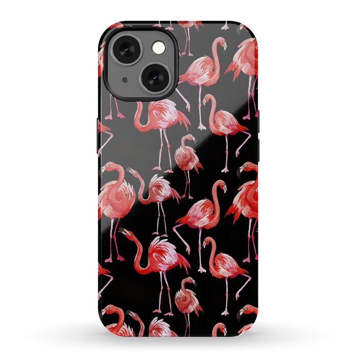 iPhone 13 StrongFit Flamingos on Black by  Utart