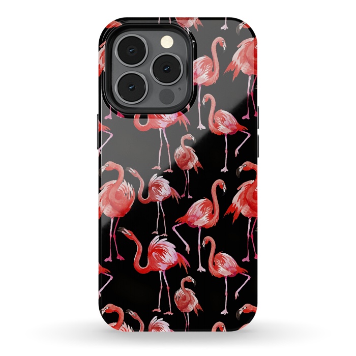 iPhone 13 pro StrongFit Flamingos on Black by  Utart