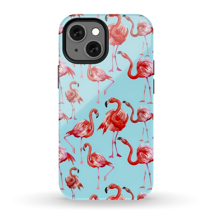 iPhone 13 mini StrongFit Flamingos on Blue by  Utart