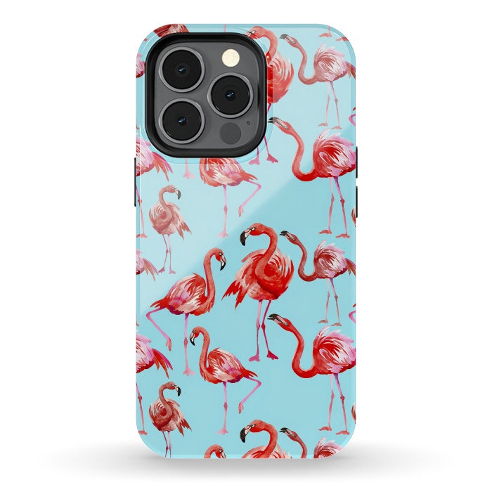 iPhone 13 pro StrongFit Flamingos on Blue by  Utart