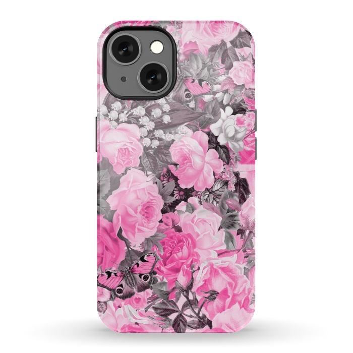 iPhone 13 StrongFit Nostalgic Pink Rose And Butterfly Pattern by Andrea Haase