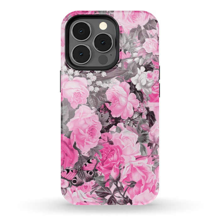iPhone 13 pro StrongFit Nostalgic Pink Rose And Butterfly Pattern by Andrea Haase