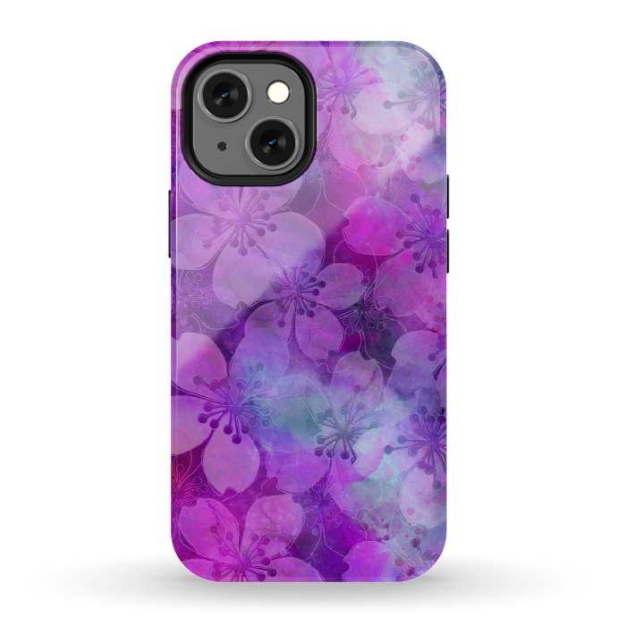 iPhone 13 mini StrongFit Purple Watercolor Flower Pattern by Andrea Haase