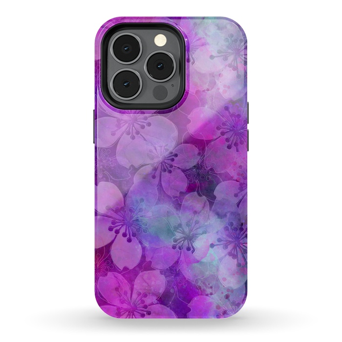 iPhone 13 pro StrongFit Purple Watercolor Flower Pattern by Andrea Haase