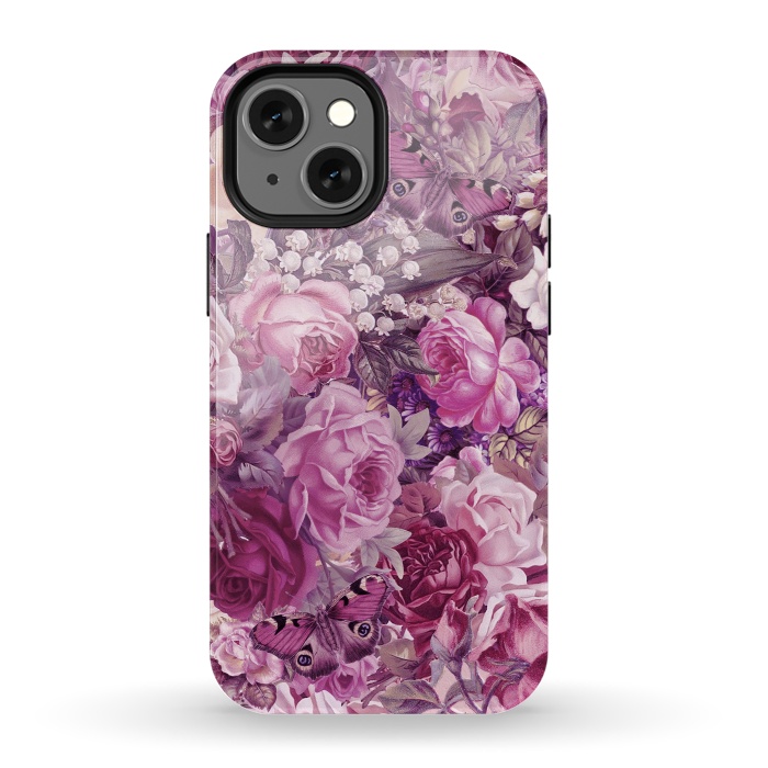 iPhone 13 mini StrongFit Vintage Pink Rose Butterfly Pattern by Andrea Haase