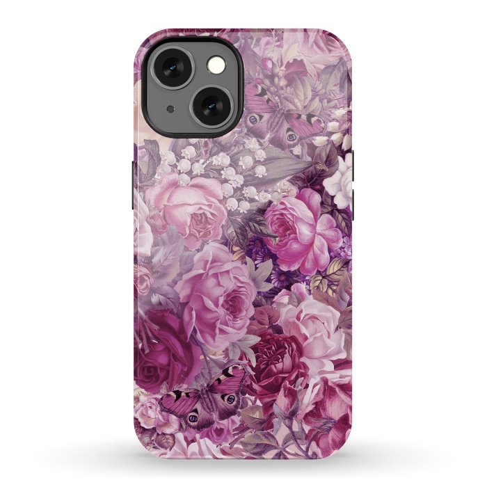 iPhone 13 StrongFit Vintage Pink Rose Butterfly Pattern by Andrea Haase