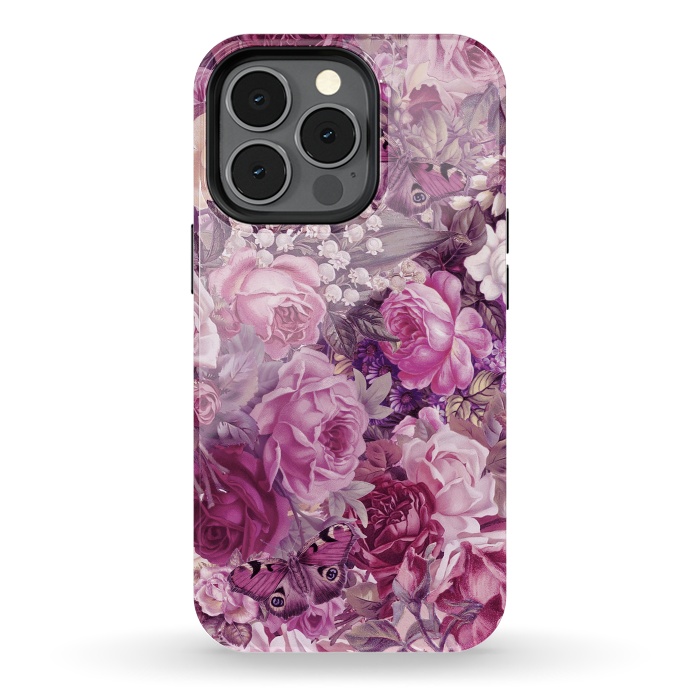 iPhone 13 pro StrongFit Vintage Pink Rose Butterfly Pattern by Andrea Haase