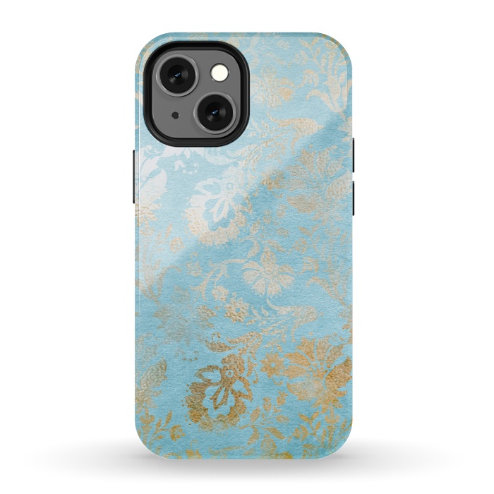 iPhone 13 mini StrongFit TEAL and GOLD Damask Pattern by  Utart