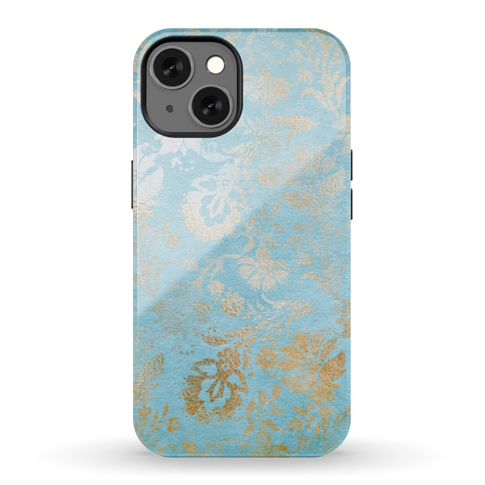 iPhone 13 StrongFit TEAL and GOLD Damask Pattern by  Utart