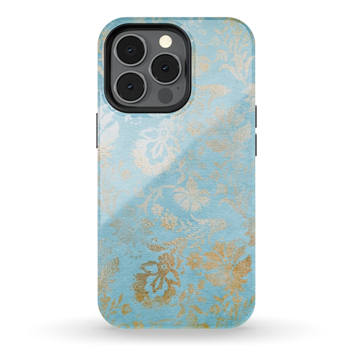 iPhone 13 pro StrongFit TEAL and GOLD Damask Pattern by  Utart