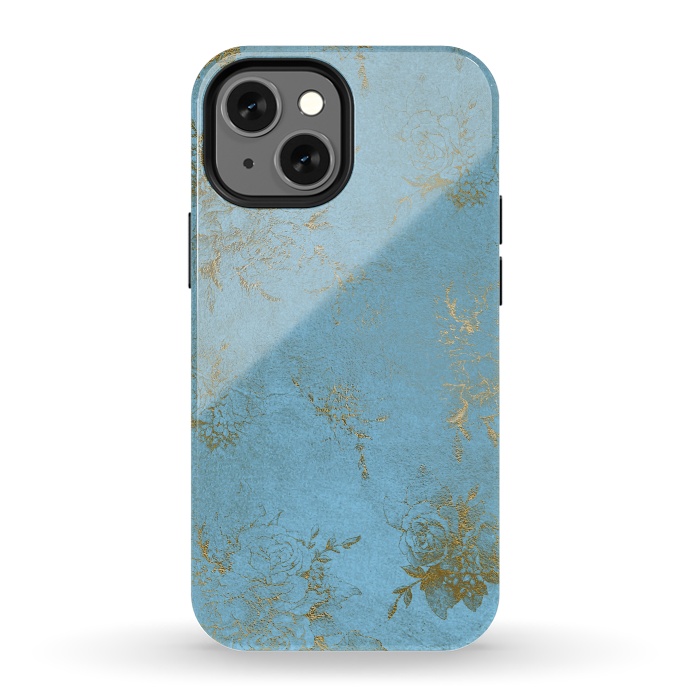 iPhone 13 mini StrongFit  Gold Damask on Sky Blue  by  Utart