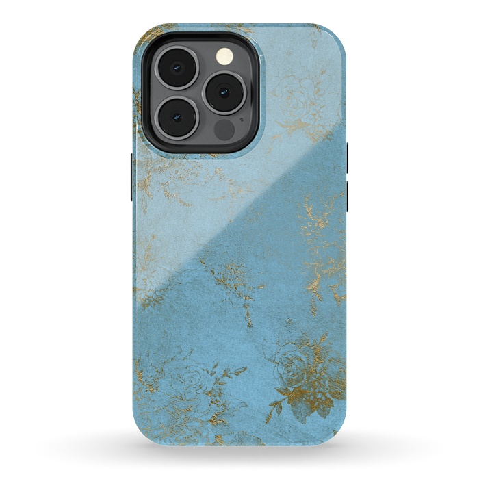 iPhone 13 pro StrongFit  Gold Damask on Sky Blue  by  Utart