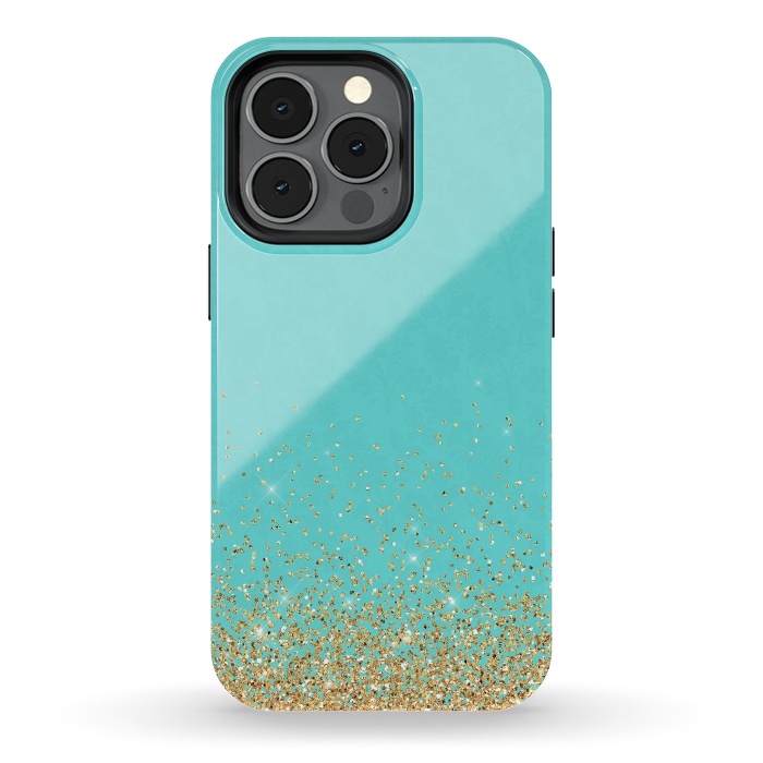 iPhone 13 pro StrongFit Teal and Gold Glitter by  Utart