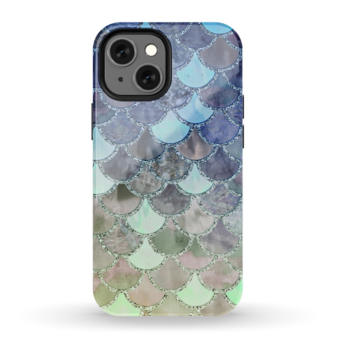 iPhone 13 mini StrongFit Multicolor Watercolor Fish and Mermaid Scales by  Utart