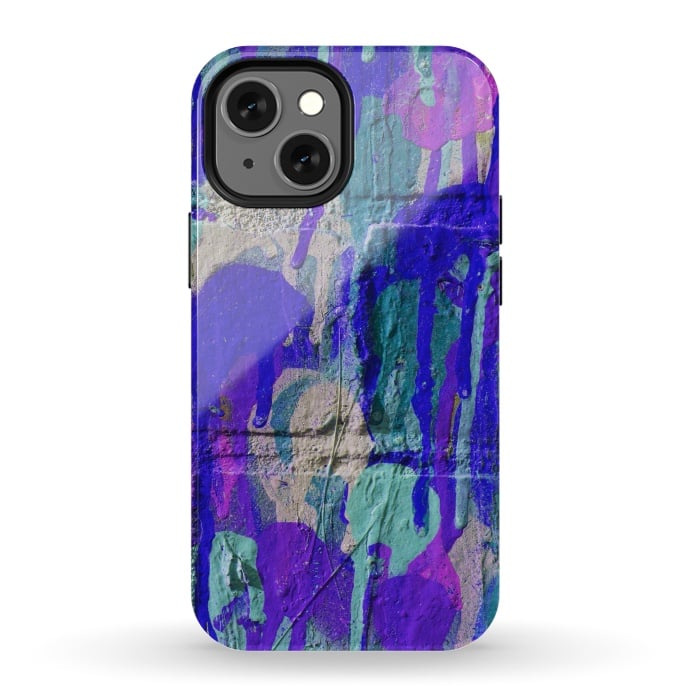 iPhone 13 mini StrongFit Blue And Purple Spray Paint Wall by Andrea Haase