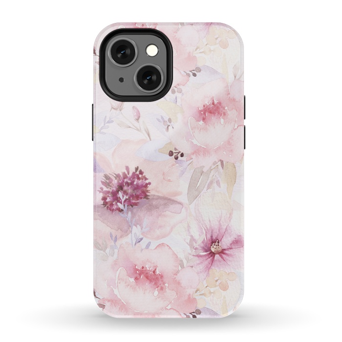 iPhone 13 mini StrongFit Pink Pastel Watercolor Flower Pattern by  Utart