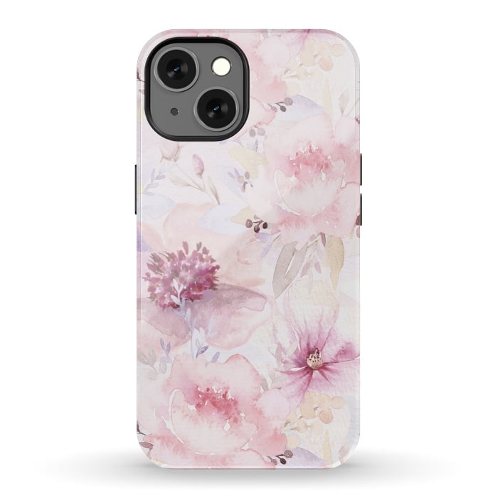 iPhone 13 StrongFit Pink Pastel Watercolor Flower Pattern by  Utart