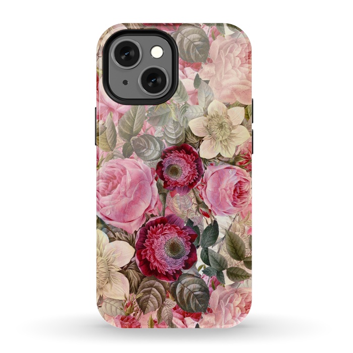 iPhone 13 mini StrongFit Pink Vintage Flower Pattern by  Utart