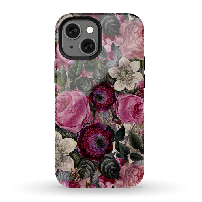 iPhone 13 mini StrongFit Purple and Pink Retro Flower Roses Pattern by  Utart