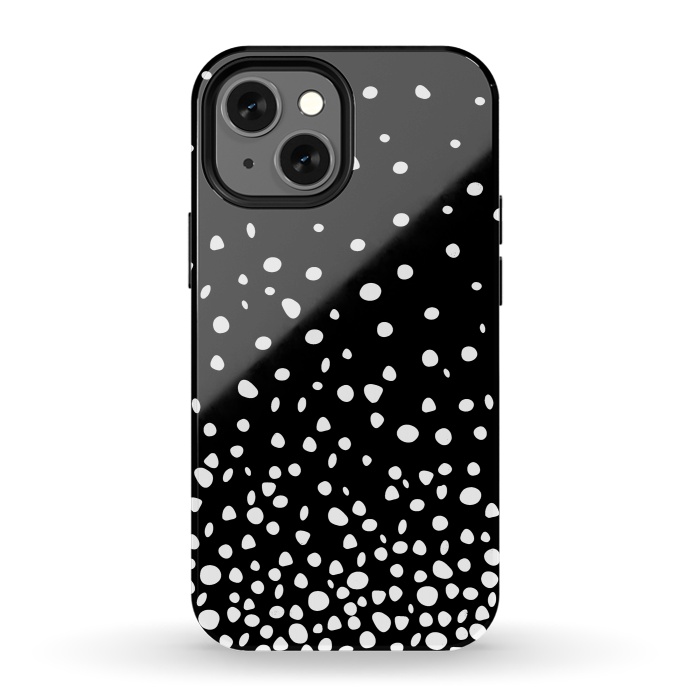 iPhone 13 mini StrongFit White on Black Polka Dot Dance by DaDo ART