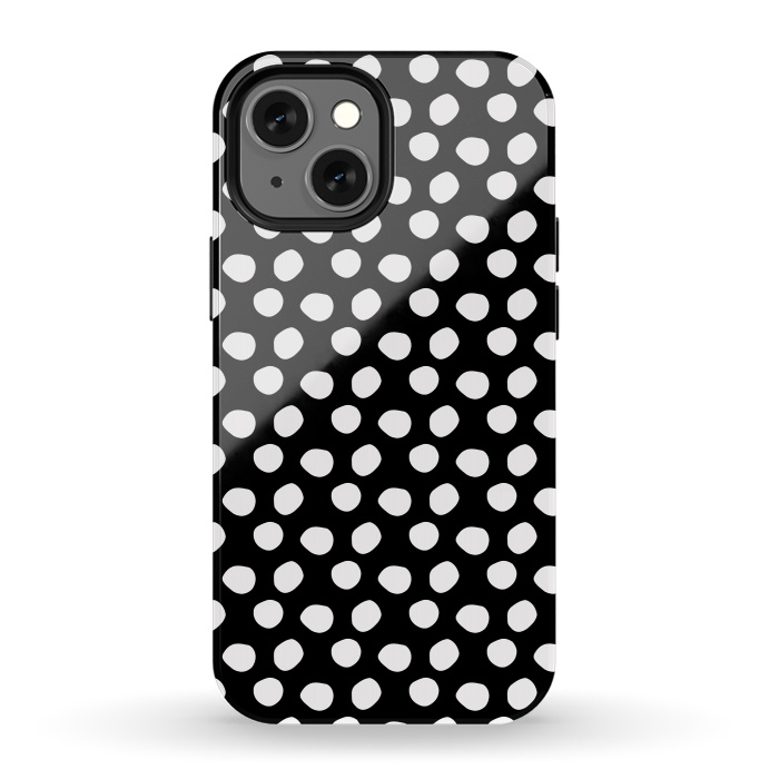 iPhone 13 mini StrongFit Hand drawn white polka dots on black by DaDo ART