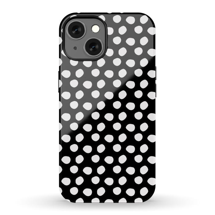 iPhone 13 StrongFit Hand drawn white polka dots on black by DaDo ART