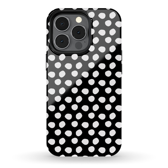 iPhone 13 pro StrongFit Hand drawn white polka dots on black by DaDo ART