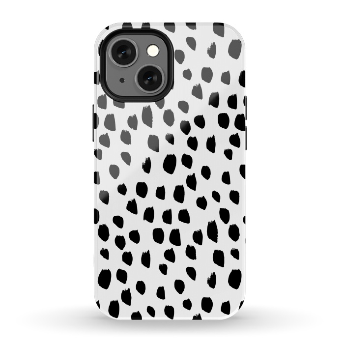 iPhone 13 mini StrongFit Hand drawn black crazy polka dots on white by DaDo ART