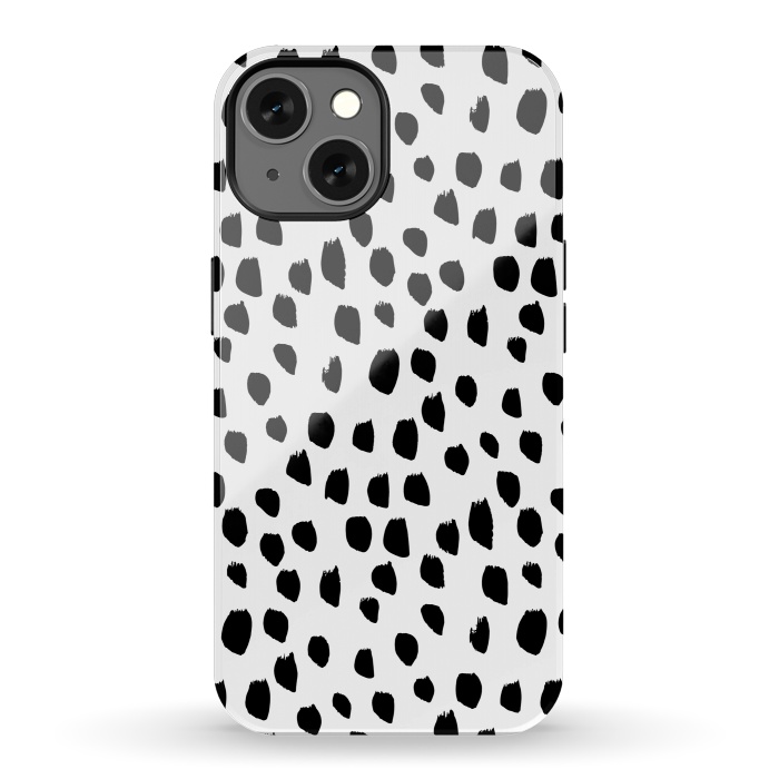 iPhone 13 StrongFit Hand drawn black crazy polka dots on white by DaDo ART