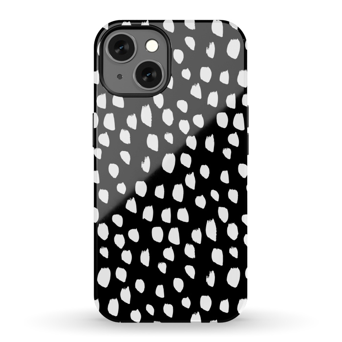 iPhone 13 StrongFit Hand drawn crazy white polka dots on black by DaDo ART