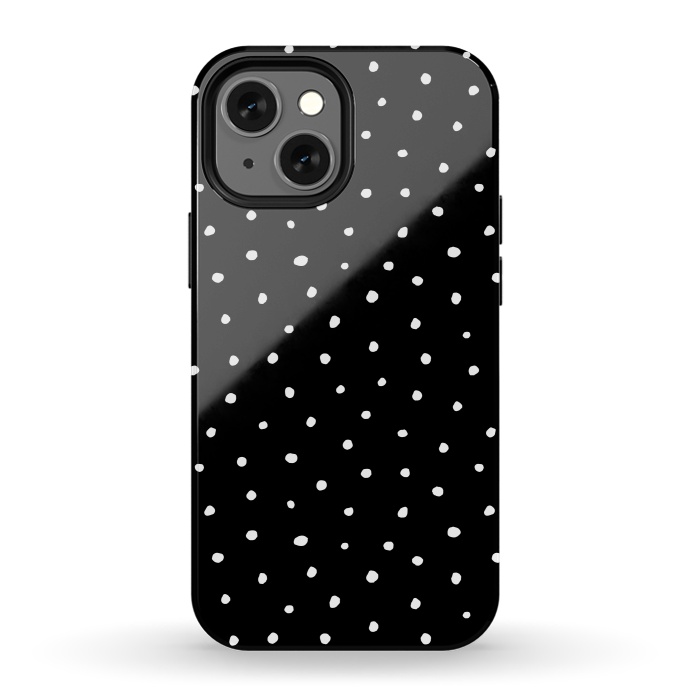 iPhone 13 mini StrongFit Hand drawn little white polka dots on black by DaDo ART