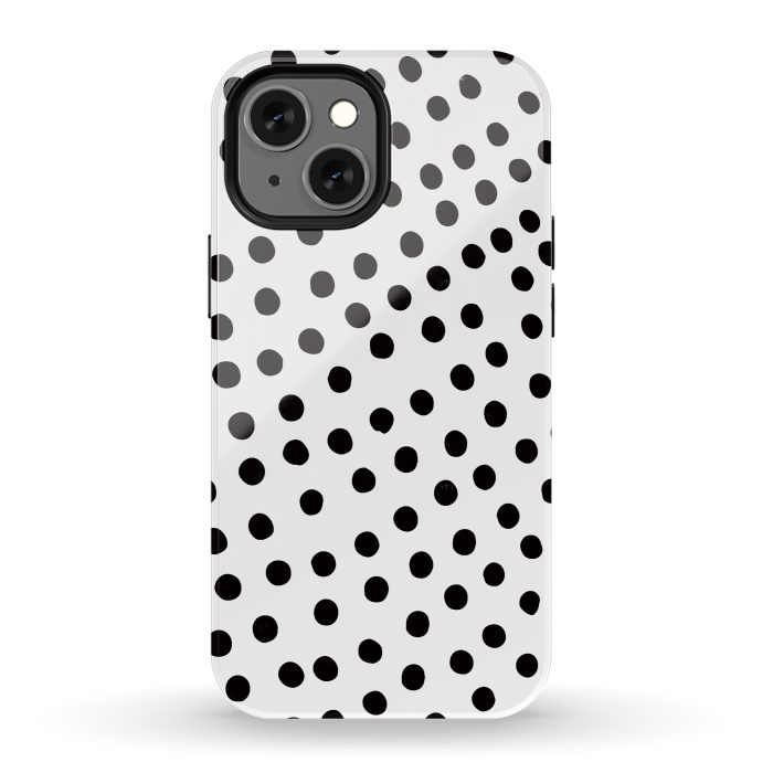 iPhone 13 mini StrongFit Drunk black polka dots on white by DaDo ART