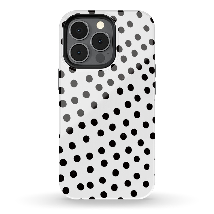 iPhone 13 pro StrongFit Drunk black polka dots on white by DaDo ART