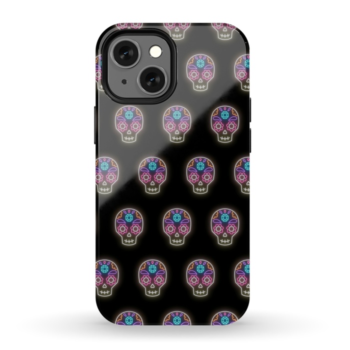 iPhone 13 mini StrongFit Neon sugar skull pattern by Laura Nagel