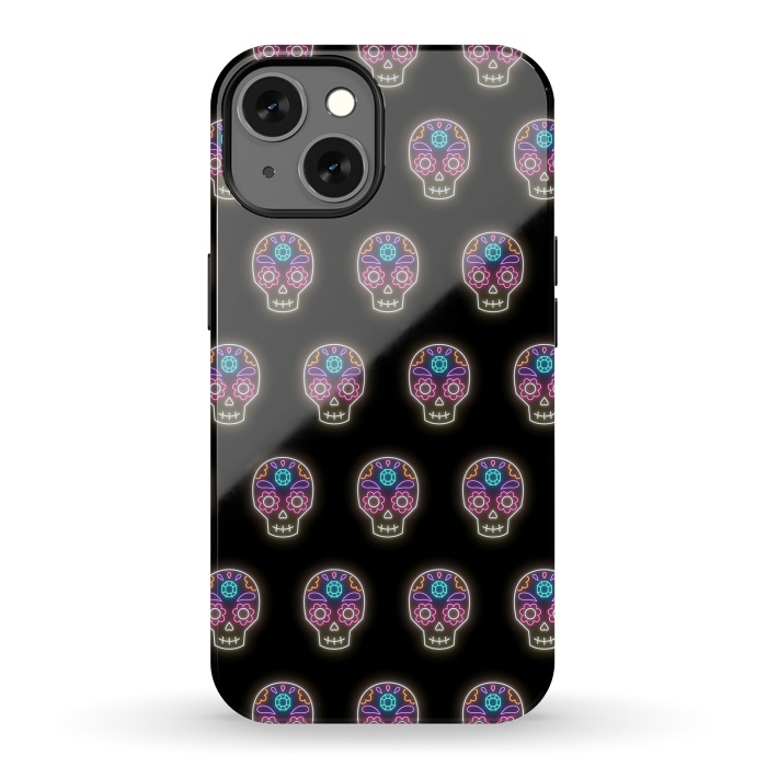 iPhone 13 StrongFit Neon sugar skull pattern by Laura Nagel