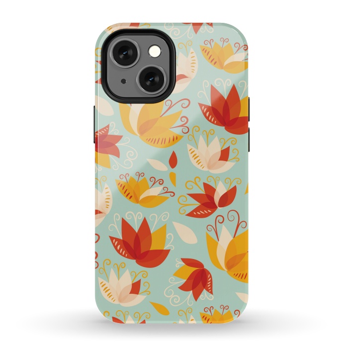 iPhone 13 mini StrongFit Whimsical Abstract Colorful Lily Floral Pattern by Boriana Giormova