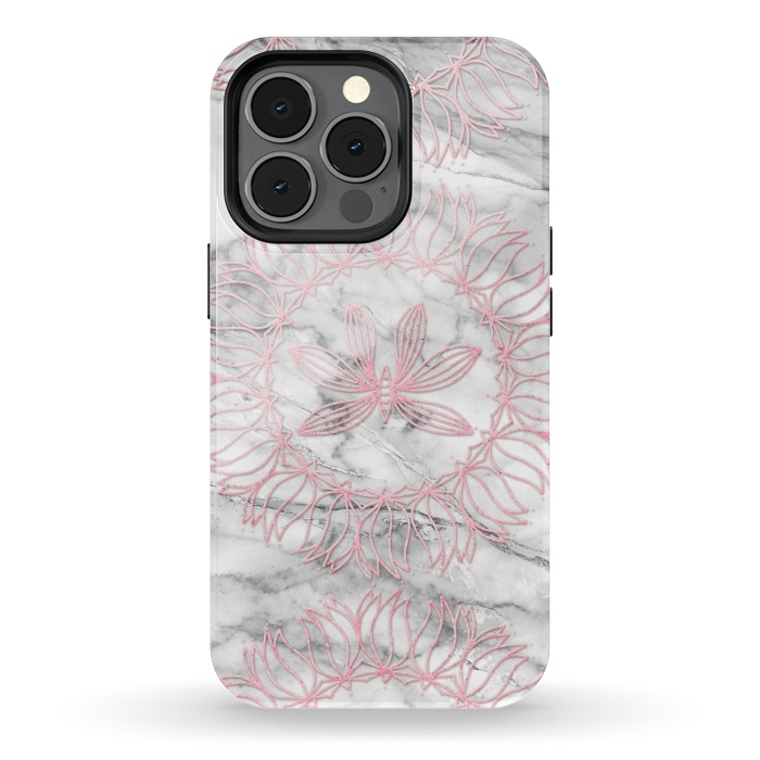 iPhone 13 pro StrongFit Pink Glitter Mandala on Marble by  Utart
