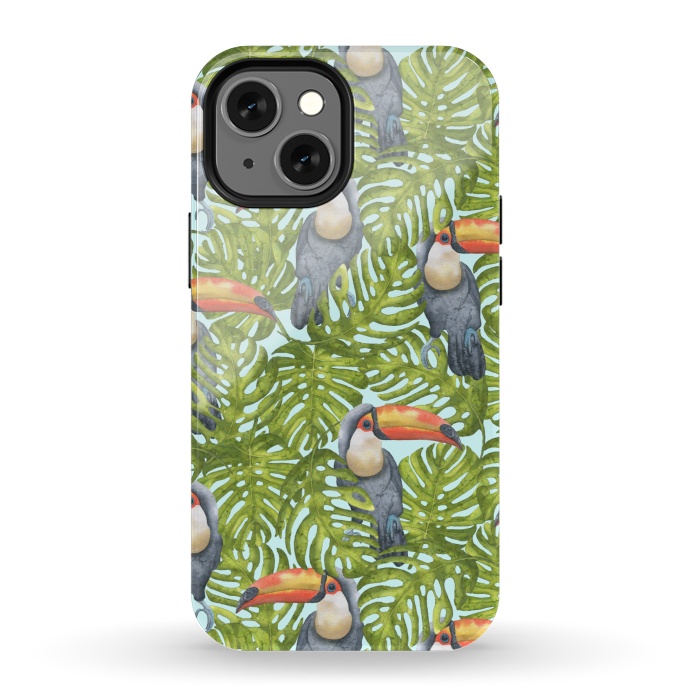 iPhone 13 mini StrongFit Monstera Birds by Creativeaxle