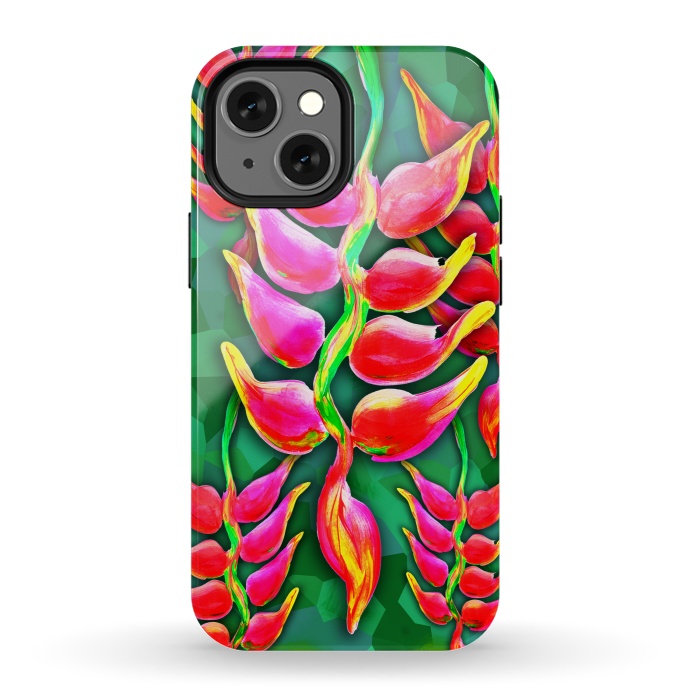 iPhone 13 mini StrongFit Exotic Flowers Heliconia Pendula Bright Red  by BluedarkArt