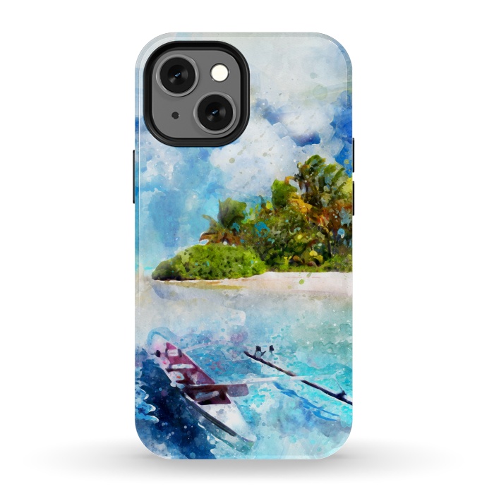 iPhone 13 mini StrongFit Boat at Island by Creativeaxle