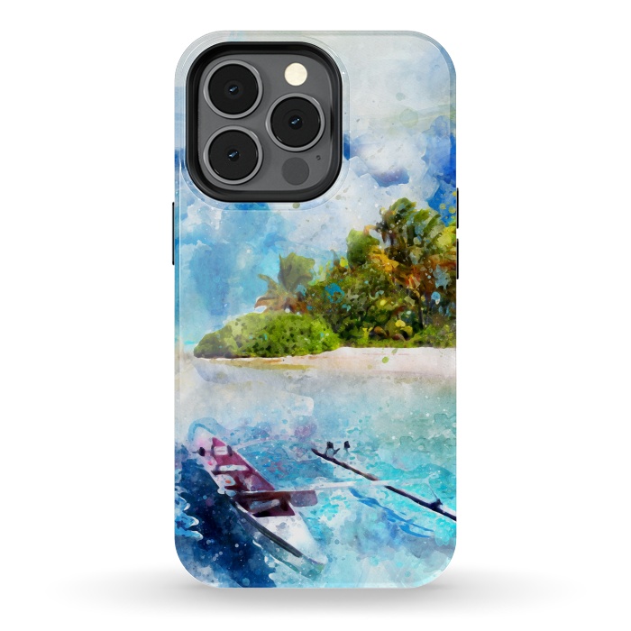 iPhone 13 pro StrongFit Boat at Island by Creativeaxle