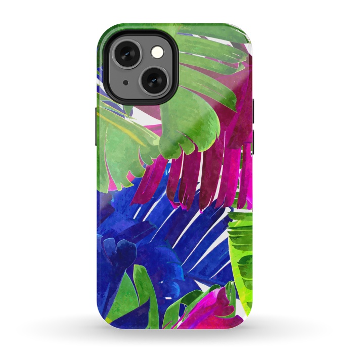 iPhone 13 mini StrongFit Colorful Tropica Leaves by Alemi