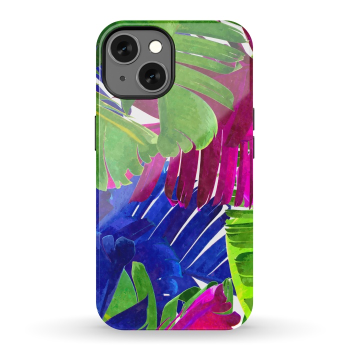 iPhone 13 StrongFit Colorful Tropica Leaves by Alemi