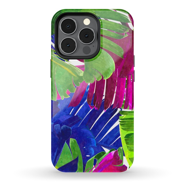 iPhone 13 pro StrongFit Colorful Tropica Leaves by Alemi