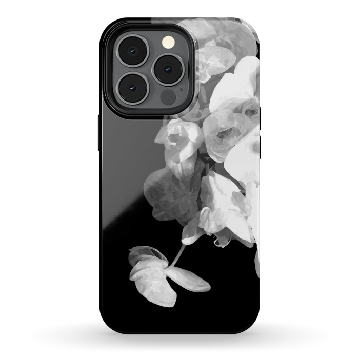 iPhone 13 pro StrongFit White Orchids Black Background by Alemi